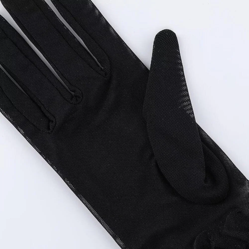 Women's Short Lace Black Tulle Sheer Mesh Tea Party Prom Gloves Banquet Costume